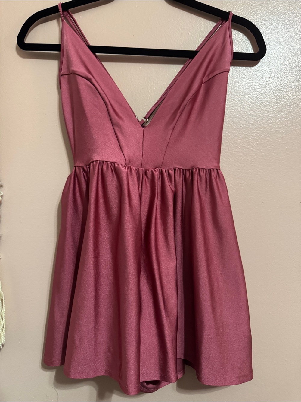 Urban Outfitters Rose Pink Satin V-Neck Mini Romper